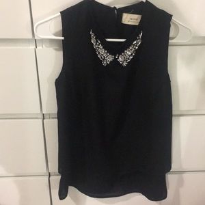 Black Chiffon Peter Pan Jewel Collar Blouse
